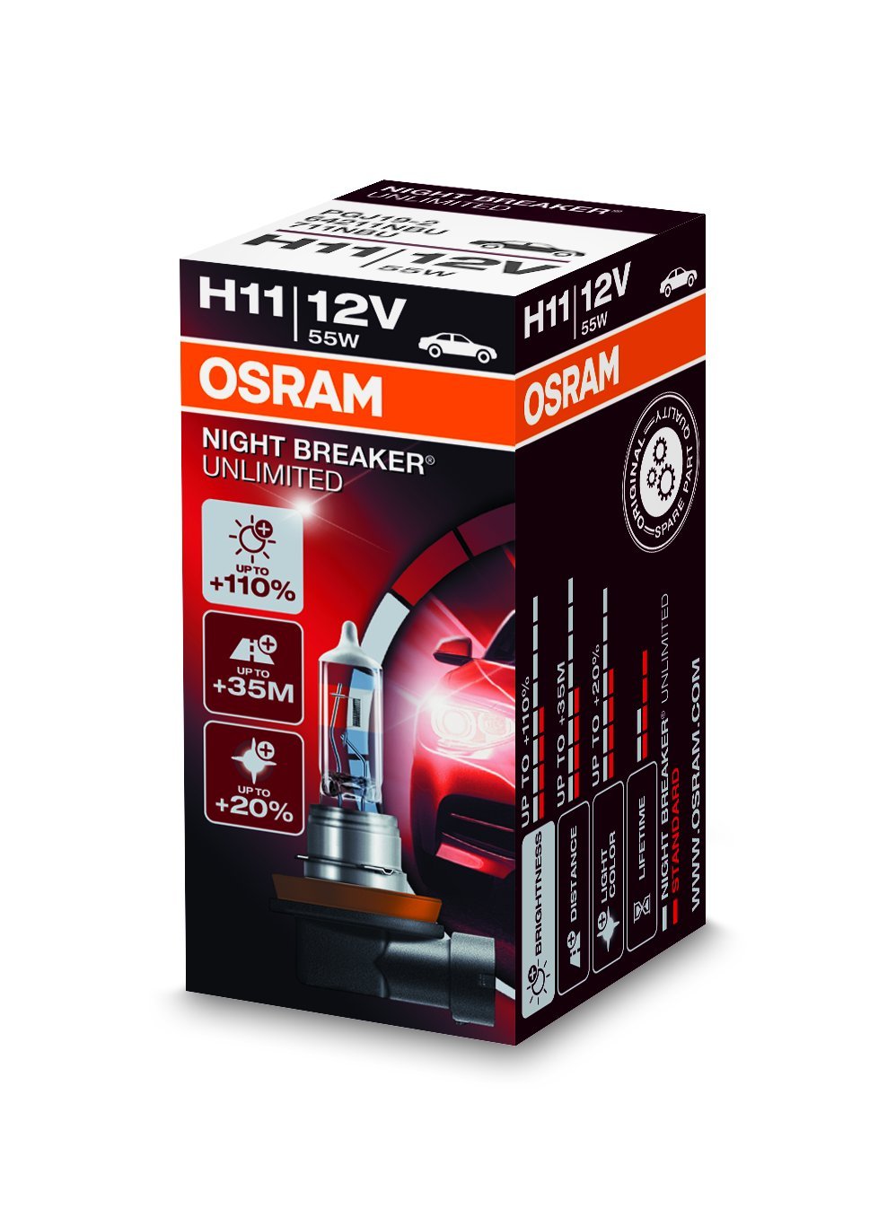 OSRAM NIGHT BREAKER UNLIMITED H11, halogen-headlamp bulb, 64211NBU, 12V, folding carton box (1 piece)