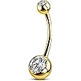OUFER Titanium Belly Button Rings, Internally Threaded 14mm Long Belly Ring, Round CZ Navel Rings for Women Men