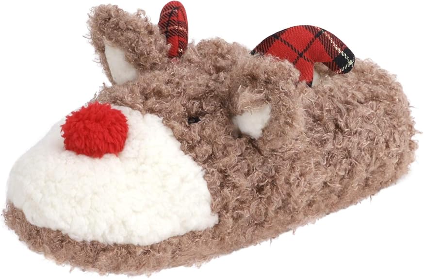 Femmes Chaussons Noël Cerf de Noël Hiver Chaussons Homme en Peluche