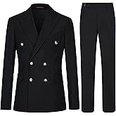 Men's Slim Fit 2 Piece Suit Double Breasted Business Wedding Prom Tuxedo Suits Blazer & Pants Set…