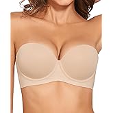 Upushall Strapless Push Up Bras for Women Thick Padded Balconette Seamless Convertible Bra for Small Chested Add a Cup