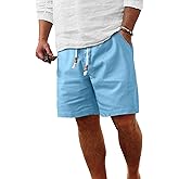 Comdecevis Men's Linen Shorts Casual Elastic Waist Drawstring Summer Beach Vacation Yoga Golf Shorts with Pockets