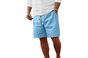 Comdecevis Men's Linen Shorts Casual Elastic Waist Drawstring Summer Beach Vacation Yoga Golf Shorts with Pockets