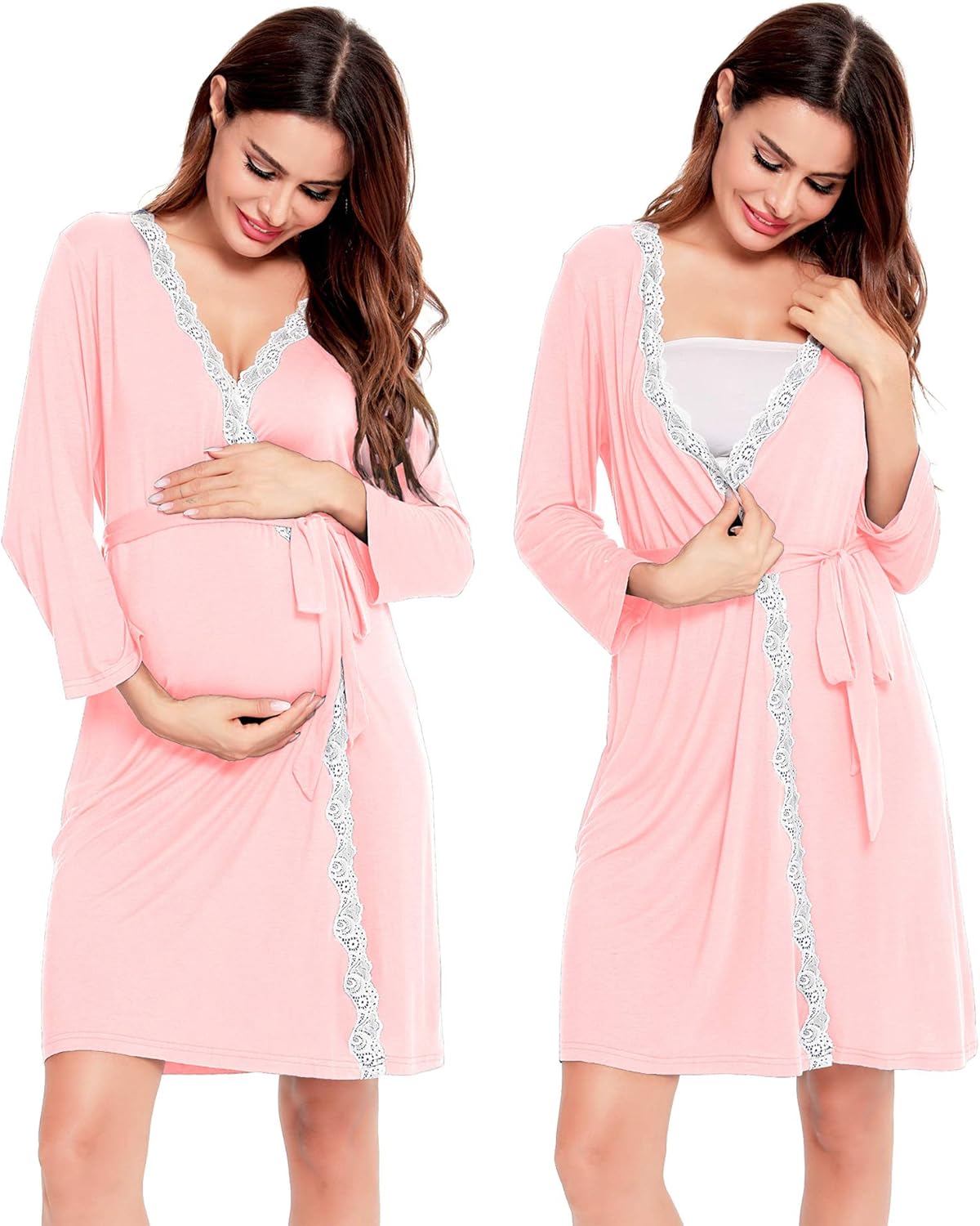 Sexqero Women's Maternity Robe Nursing Sleepwear Labor Delivery Nightgown Lace Pregnancy Gown Breastfeeding Bathrobes S-XXL at  Women’s Clothing store