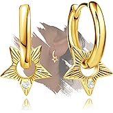 Small Star Hoop Earrings for Teen Girls Women - Sterling Silver Gold Star Earrings Hypoallergenic Cubic Zirconia Lightweight Loop Earrings Fashion Women's Earrings Gifts for Christmas