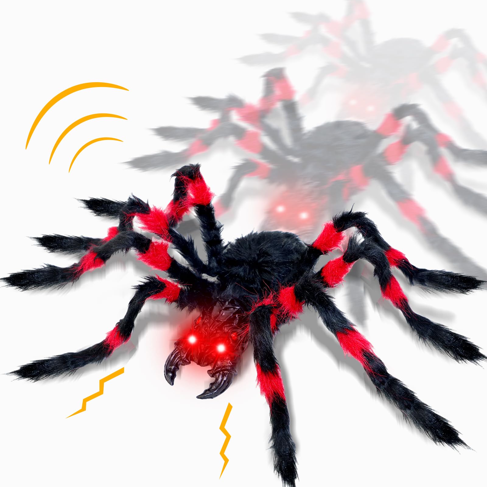 Photo 1 of [ Sound Activated ] 35" Walking Spider Halloween Decorations Outdoor Light Up Red Eyes Creepy Sound Battery Operated Realistic Giant Spider for Front Porch Yard Gardens Lawns Halloween Party Favors