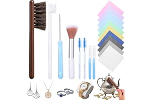 XANGNIER Jewelry Cleaning Kit,18 Pcs Jewelry Cleaner Brush Tool Set-Cleaning Polishing Cloth,Big&Small Hole Brush,Needles and Crevice Brush for All Jewelry,Ring,Gold,Diamond,Earring,Sterling Silver