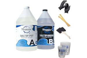 PRO MARINE SUPPLIES Epoxy Resin Promise Epoxy-Clear Coat Table Top | 2-Part 2 Gal (1 Gal Epoxy Resin & 1 Gal Hardener Set) Resin Epoxy Kit with Mixing Cups, Stir Sticks, Brushes, & Gloves | DIY Craft Supplies Epoxy Resin