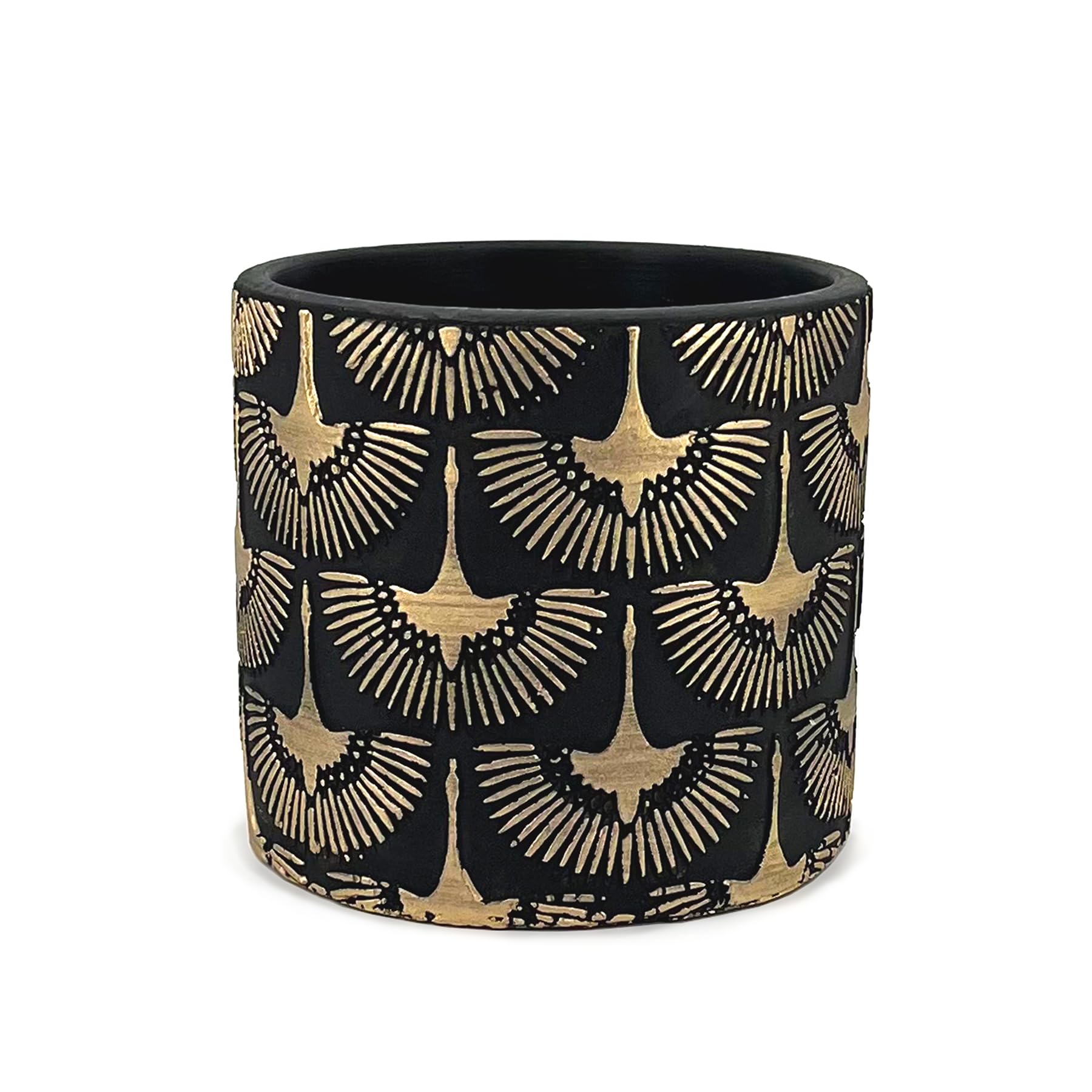 Elegant Earthenware Orchid Vase with Gilded Phoenixes | BLACK & GOLD | Diameter 14 cm, Height 13 cm | Decorative Vase for Plants, Succulents, Flowers and Miniature Bonsai | Modern Indoor Vase