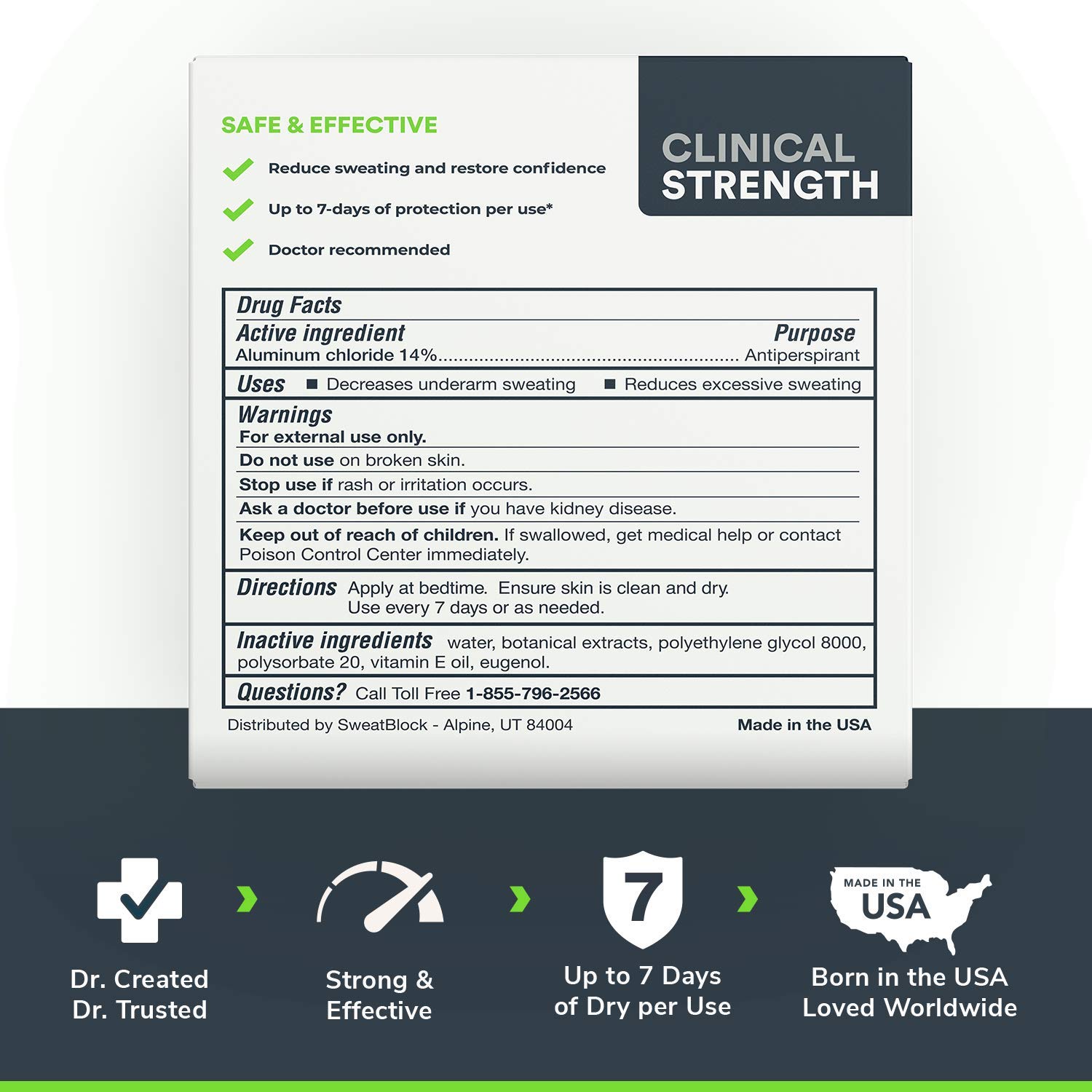 SweatBlock Clinical Strength Antiperspirant Wipes- Treat Hyperhidrosis & Excessive Sweating - Up to 7 Days Protection Per Wipe - 10 count - Unisex : Sweat Block : Beauty
