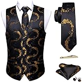 Barry.Wang Mens Suit Vest Paisley/Flower Silk Jacquard Waistcoat Ties Set Formal/Leisure 5PCS