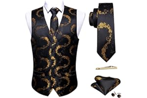 Barry.Wang Mens Suit Vest Paisley Silk Jacquard Waistcot Ties Set Formal/Leisure 5PCS