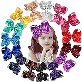 15Pcs Bling 6 Inch Hair Bows Large Big Sparkly Glitter Sequin Bows Alligator Hair Clips for Baby Girls Toddlers Kids Children Teens