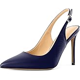 SAMMITOP Women's Slingback Pumps High Heel Pointed Toe Ankle Strap Office Party Dress Shoes 4 Inch