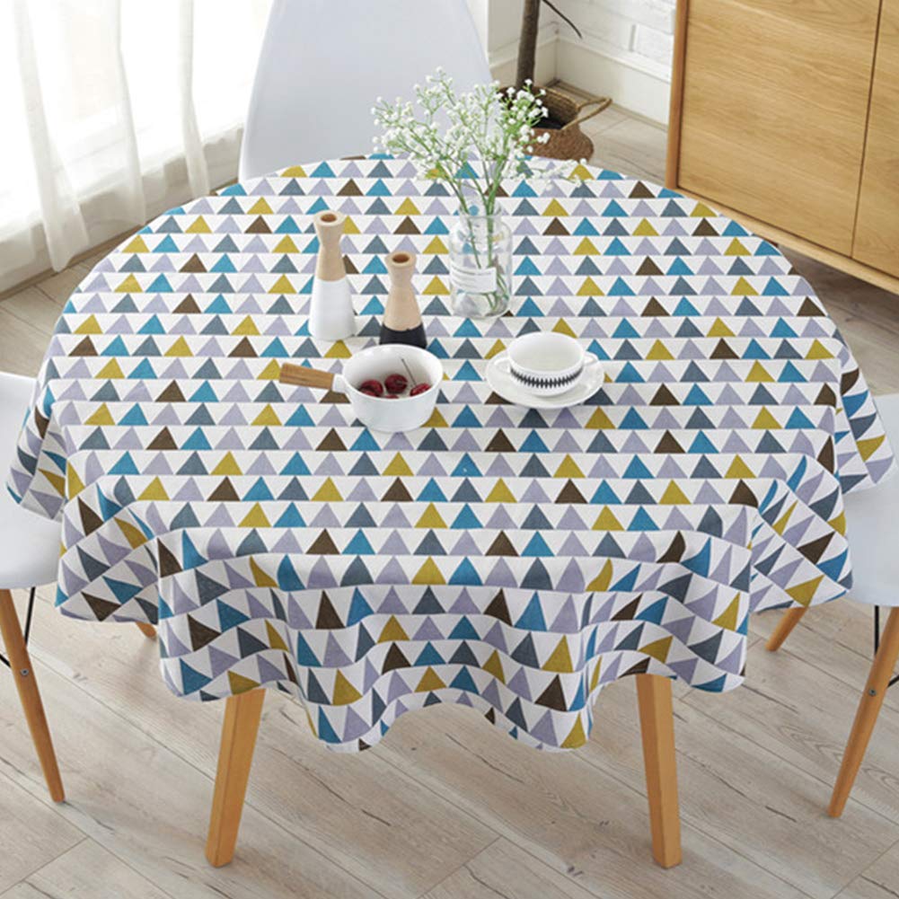 Zchui Table Cloth Round, Cotton Blended Linen Simple Nordic Style Tablecloth, Waterproof Oil-Proof Stain-Resistant Vinyl Table Cover for Kitchen Dining Garden Cafe Buffet Party