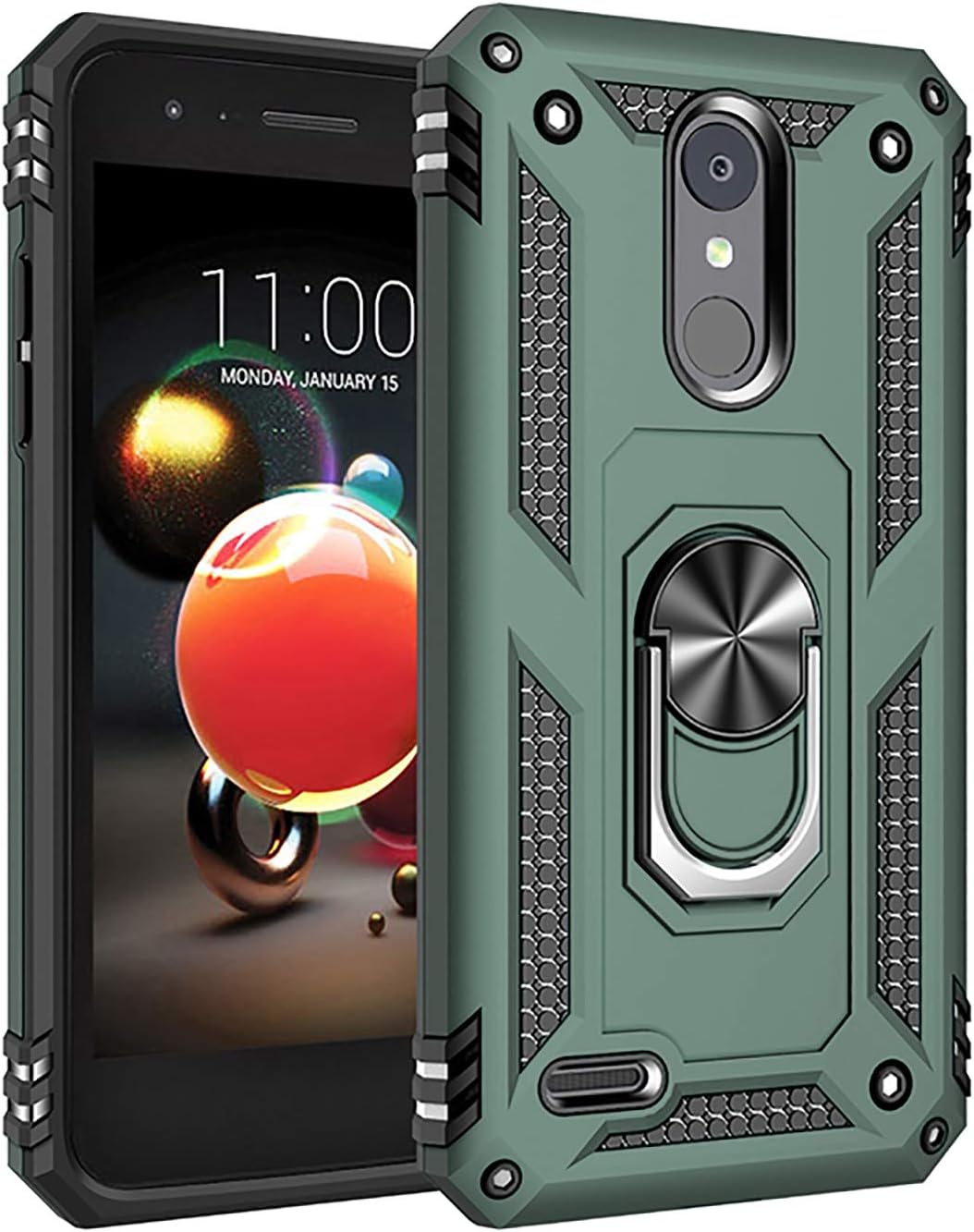 CasemartUSA Phone Case for [LG Rebel 4 (L212VL, L211BL)], [Loop Series][Green] Full Rotating Metal Ring Cover with Kickstand for LG Rebel 4 (Tracfone, Simple Mobile, Straight Talk, Total Wireless)
