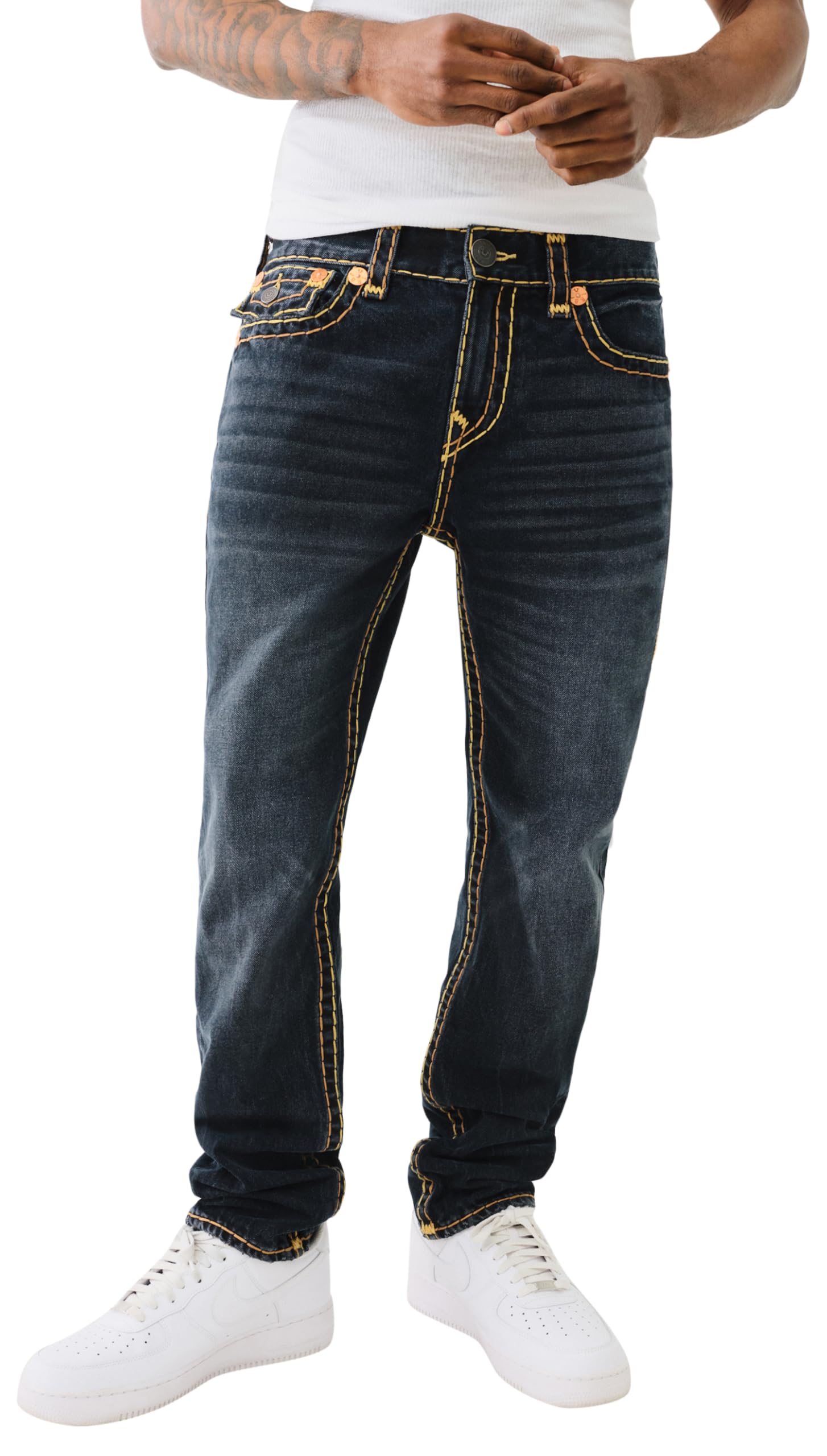 True Religion Men’s Rocco Super T Flap 1/2″ 32″, Chanson Blue BLK Wash