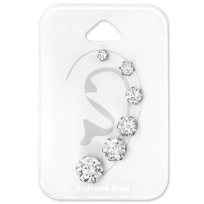 Set 6 Ohrringe Knorpel/Tragus aus 316L Chirurgenstahl und Zirkonia