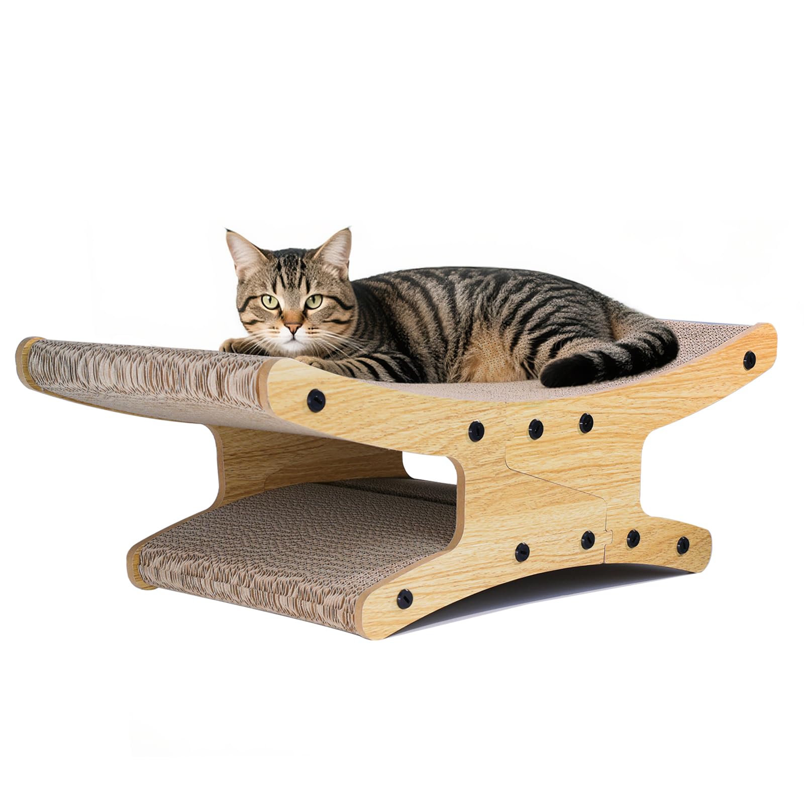 Photo 1 of *Cut on piece* Reversible Cat Scratcher Bed, Large Scratching Board for Indoor Cats - Cardboard Pad & Durable Cat Scratcher Lounge Hammock Furniture, Natural Wood Color