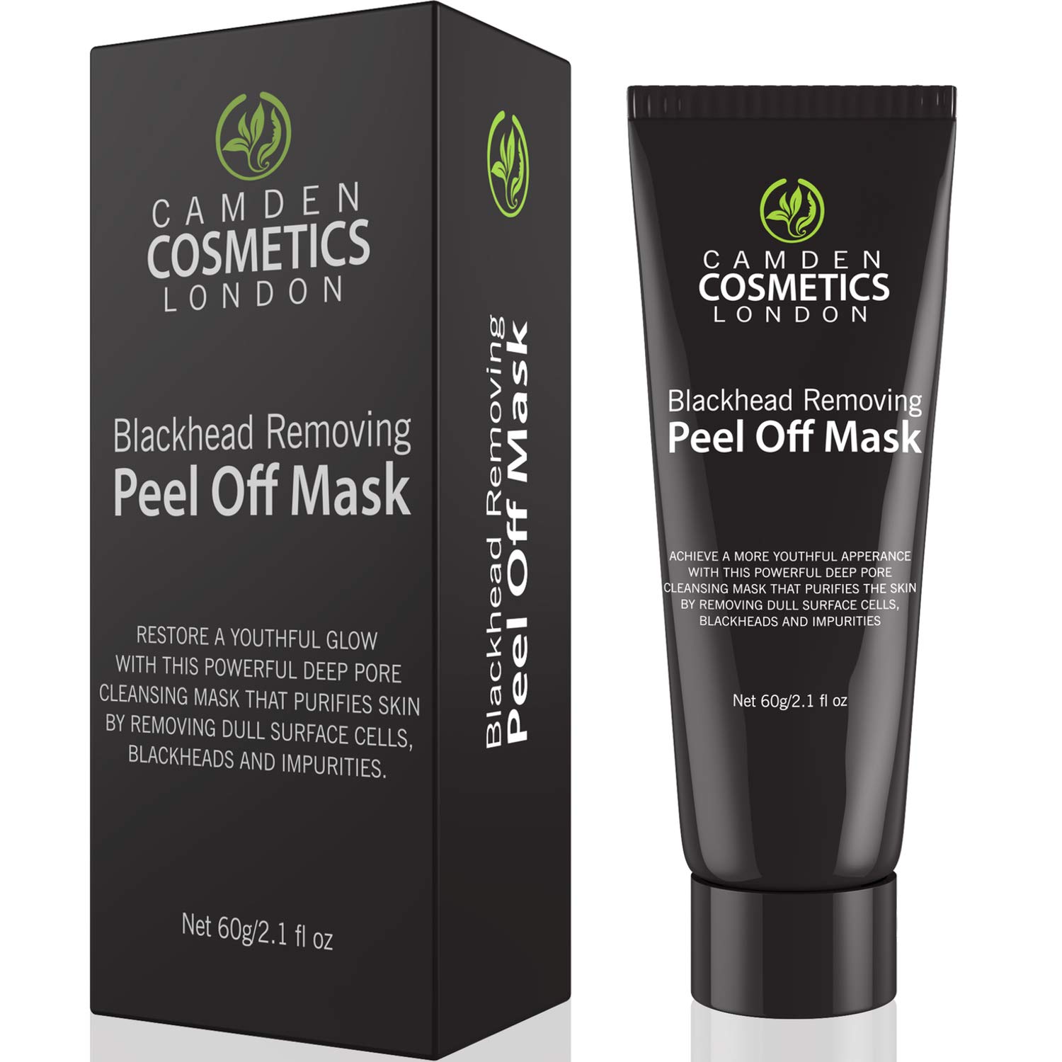 Blackhead Remover Mask - Peel Off Blackhead Mask By Camden Cosmetics - Natural Activated Charcoal Peel Off Black Mask - Deep Skin Blackhead Cleanser Purifying Mask To Remove Dull Cells, Blackheads & Impurities For Radiant Face - Blackhead E