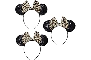 LIHELEI Leopard Minnie Ears Mouse Ears Headband, Party Decoration Mouse Ears Headbands for Halloween Costume, Headwear Hair Accessories for Women-3PCS K