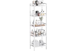 HITNET 5 Tier Bamboo Shelf, Tall Narrow Bookcase, Freestanding Bathroom Storage Unit with Adjustable Shelves, Modern Display 