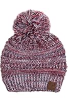 Plum Feathers Cable Knit Beanie Hat – Soft Stretch Ribbed Faux Fur Pom Pom, Unisex Slouchy Or Snug Fit, One Size
