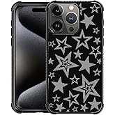 CARLOCA Compatible with iPhone 16 Pro Case, Black White Star Pattern for Girl Ultra Protection Shockproof Soft Silicone TPU Non-Slip Back