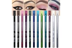 12Pcs Colored Eyeliner Set, Waterproof Gel Eyeliner Pencils with Metallic and Shimmer Finishes, Smudge-Proof and Long-Lasting