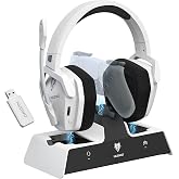 NUBWO G06 Pro Wireless Gaming Headset with Charging Station for Headset &amp; PS5 Controller, 17ms Low Latency, 120H Battery Life, Dynamic 50mm Drivers-White (Only Compatible with PS5)
