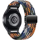 One Click Fabric Bands for Samsung Galaxy Watch 7 6 4 5 FE Band 40mm 44mm/Galaxy Watch 6 4 Classic 43mm 47mm 42mm 46mm/Watch 5 Pro 45mm,No Gap Magnetic Elastic Braided Nylon Sport Strap Men Women