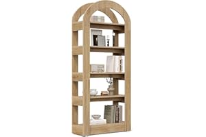 LITTLE TREE 5-Tier Bookshelf, Arch-Shaped Racks, Tall Standing Wooden Bookcase Display Shelf Modern Storage Solution