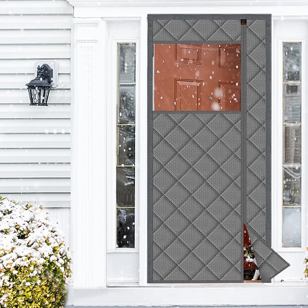 WOCHITV MAGNETIC THERMAL INSULATED DOOR CURTAIN FITS DOOR SIZE 32″ X 80″, DURABLE WATERPROOF CLOTH, POLYESTER FIBER FILLING, WEATHERPROOF, WINDPROOF, REDUCE NOISE, VISIBLE PANELS, SIDE OPENING, GRAY