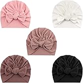 DRESHOW BQUBO 5 Pieces Newborn Baby Turban Hats Bow Baby Infant Beanie Breathable Toddler Cap for Baby Girls