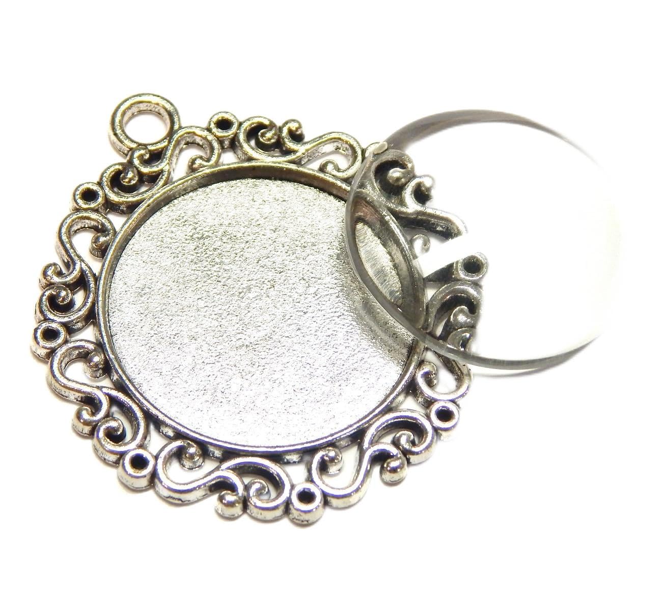 8 Pieces 4 Pieces Charm Empty Bezel Tray Lockets Metal Pendant Setting Jewellery Round 4 Pieces Clear Glass Cabochon Craft Set, 42mm x 36mm und 25mm Cabachon, Brass Glass, None