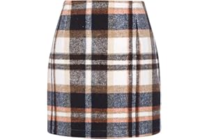 IDEALSANXUN Womens High Waist Plaid Skirt Bodycon Pencil Wool Mini Skirts