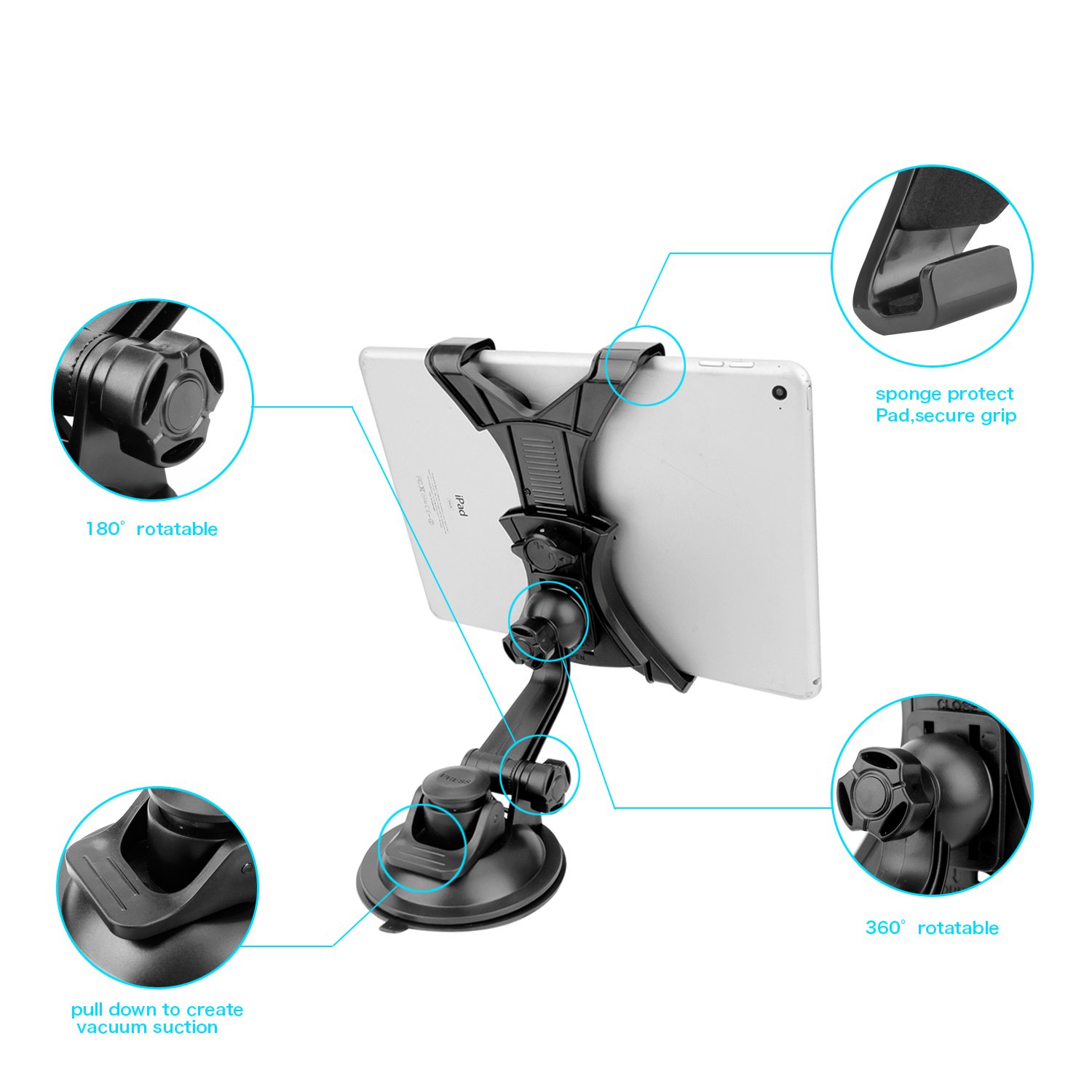 BEDEE Car Tablet Mount Holder, Car Dash Tablet Mount Holder Silicone Suction Cup for Car Windshield Dashboard for 7-10 Inch Screen Tablet 360 Degree Rotation for iPad Mini 4/3/2/1,Samsung Galaxy Tab