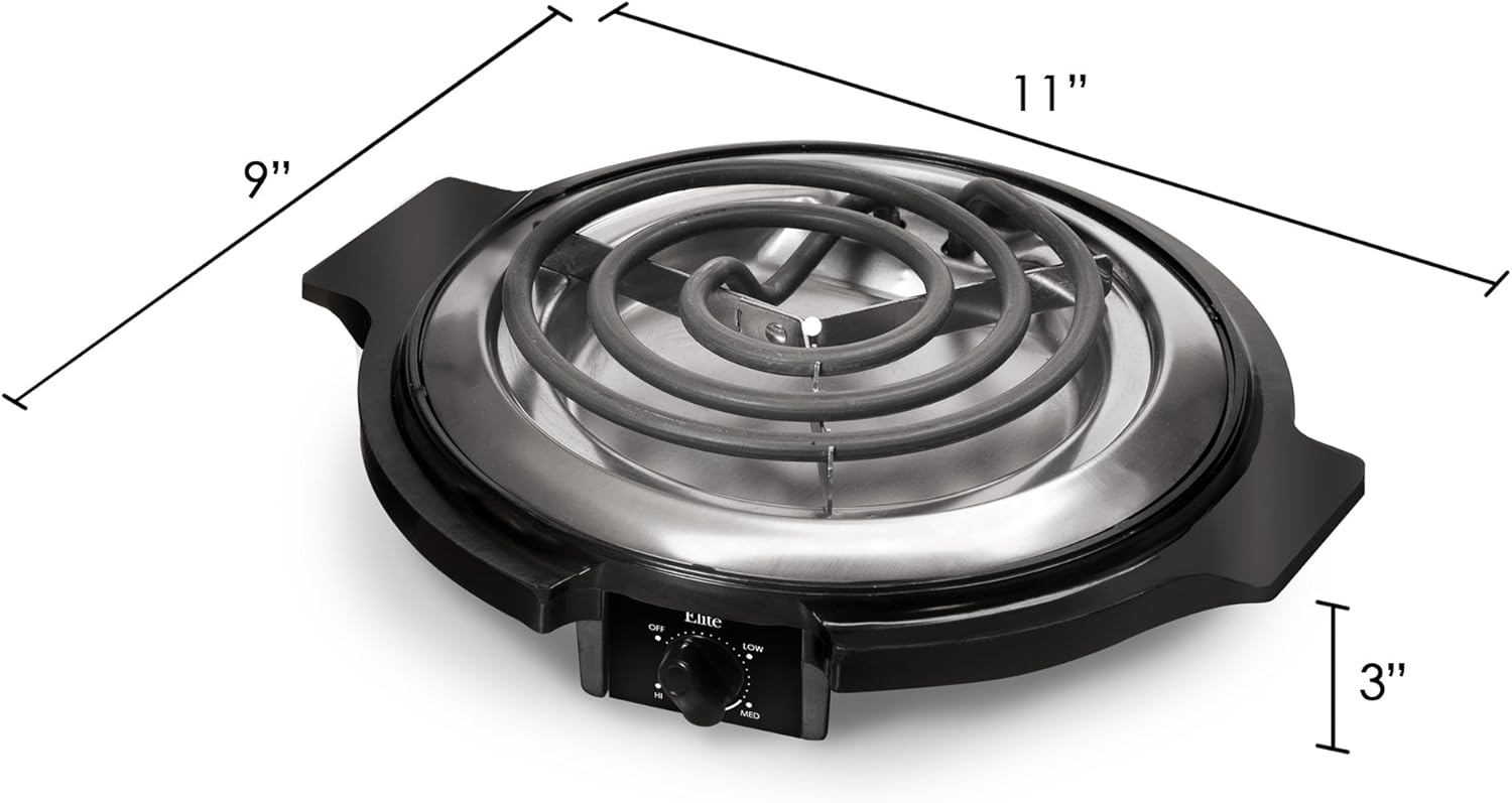 Elite Gourmet Elite Cuisine ESB-300X Single Countertop Portable Small Buffet Burner Electric Hot, Coiled Heating Plate, Temperature Control, Dorms, RV, Camping, 750 Watts, Black: Electric Countertop Burners: Kitchen & Dining