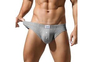 FEOYA Men Ribbed Bikini Briefs Breathable Pouch Underwear Sexy Low Rise Bulge Trunks Underpants with Button Fly