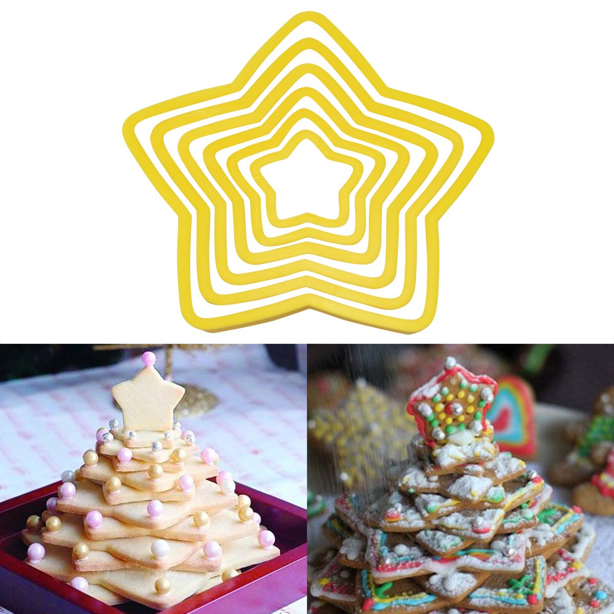6 Pcs 3D Star Decoration Cutter Cookie Biscuit Set for Gift Christmas Tree VOSO