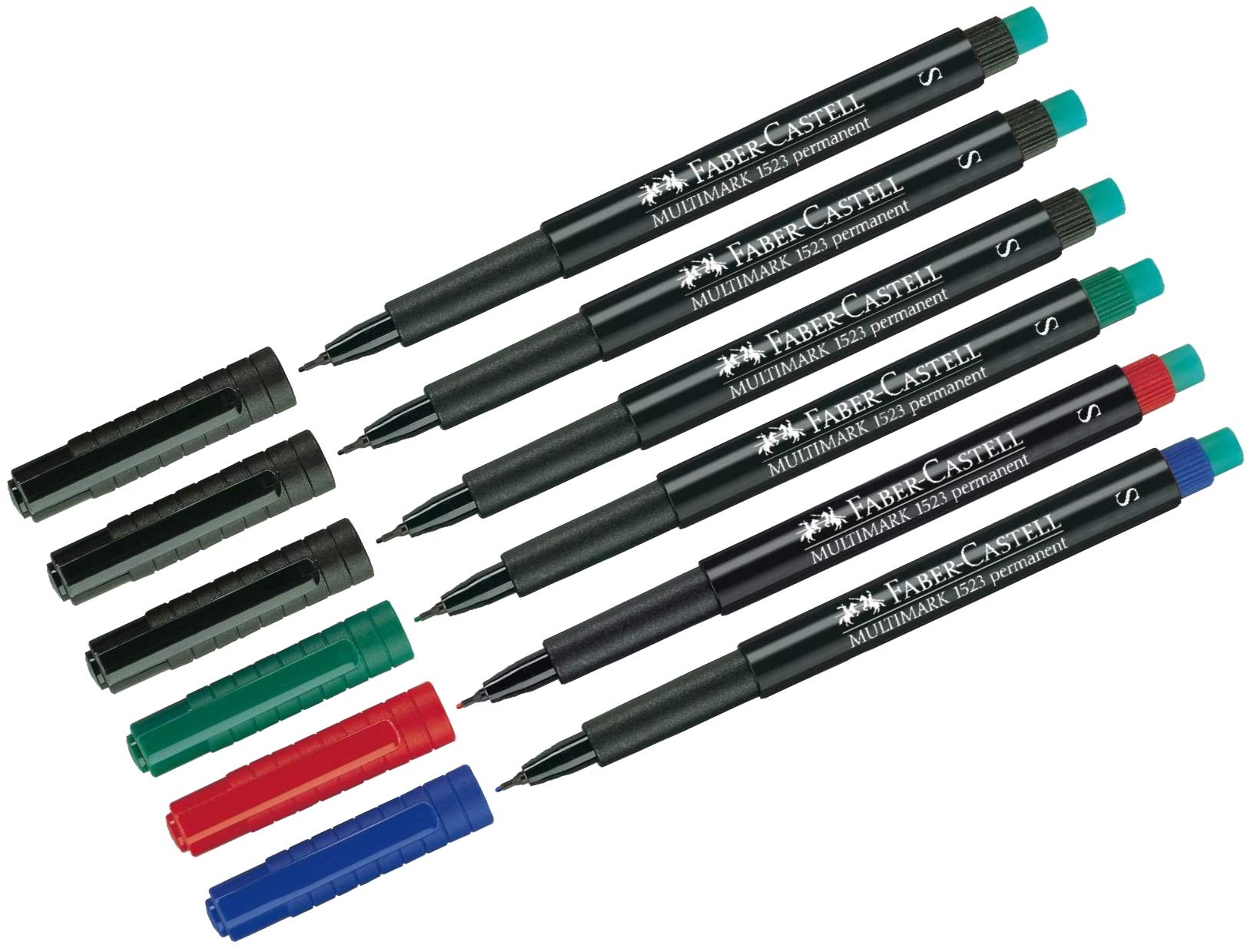 Faber-Castell - Marker Multimark S, permanent, 3 x black, 1 each red, green and blue