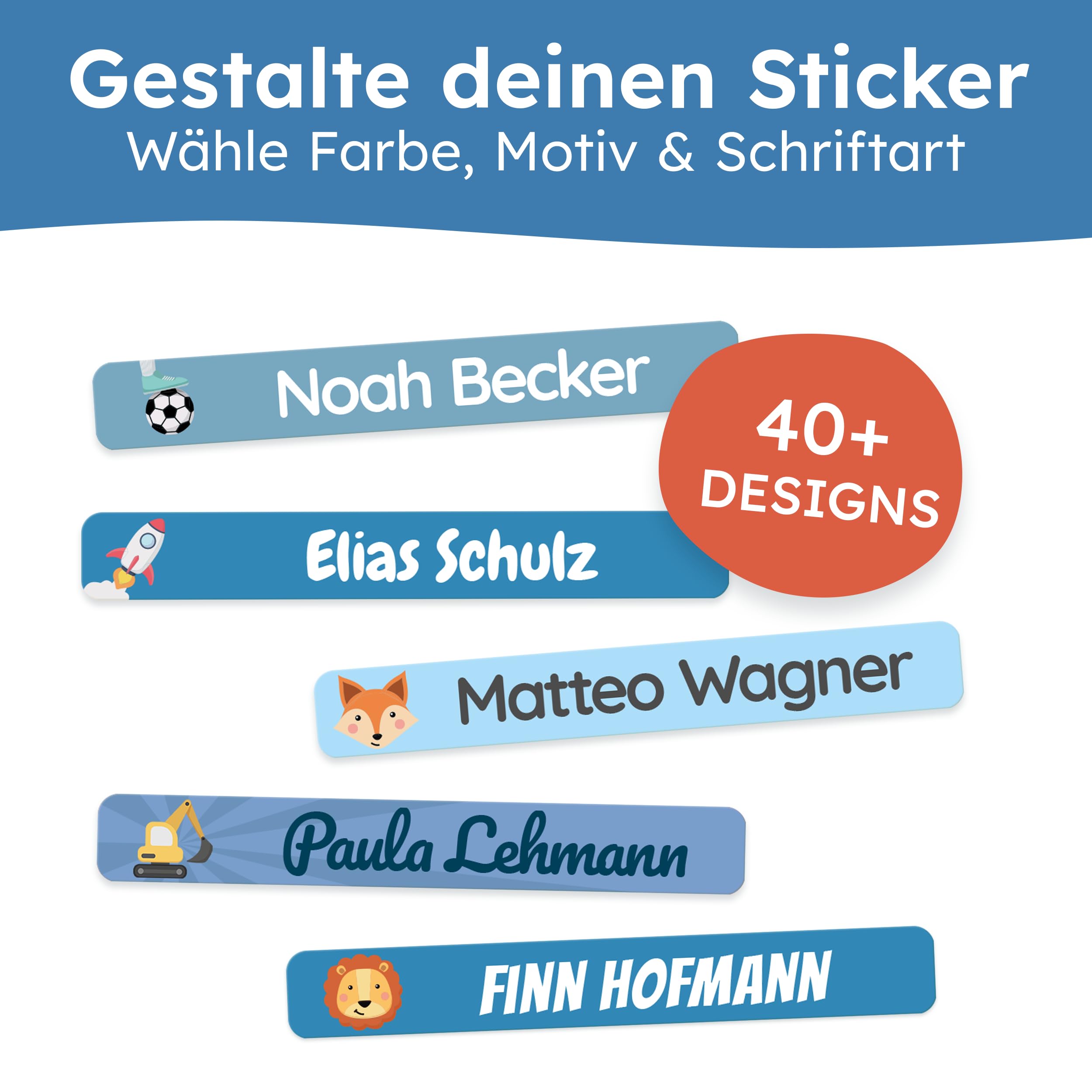 melu kids® Namensaufkleber Kinder für Schule & Kita (75 Stück) - Personalisierte Aufkleber mit Namen für Stifte und alle Schulsachen - Wasserfest in Spülmaschine (Himmelblau) 5