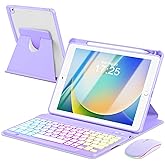 EAMPANG Case with Keyboard Mouse for iPad 9th 8th 7th Generation 10.2 inch,7 Rainbow Backlit Detachable Keypad Rotatable Magnetic Cover with Pencil Holder for iPad Air 3rd Gen/Pro 10.5 Purple