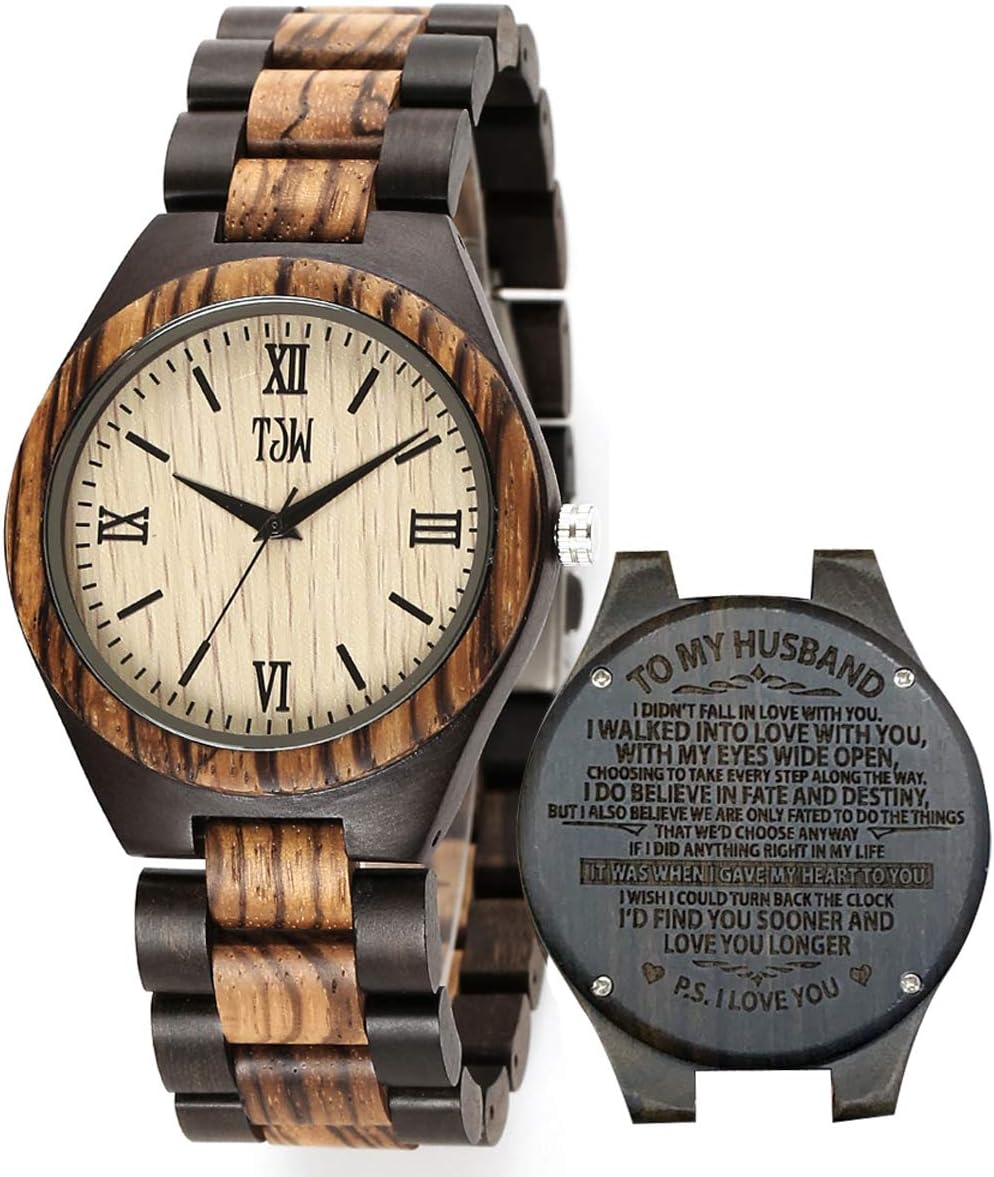 TJW Mens Wooden Watches Analog Quartz Handmade Casual Wood Wrist Watch for Men 6006โฆ