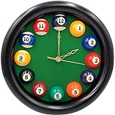 Yuanhe Billiards Pool Ball Clock - 11Inch Round Table Cool Wall Clock with Wood Frame, Great for Billiards, Pool, Game Room, Bar