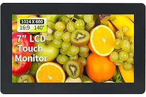 Qcvoruno 7 inch Touch Security Monitor & Displays, HD/BNC/AV/VGA/USB Input, 1024 * 600 Resolution, Built-in Dual Speakers Portable LCD Touch Monitor, Suitable for Game PC DVD DSLR CCTV