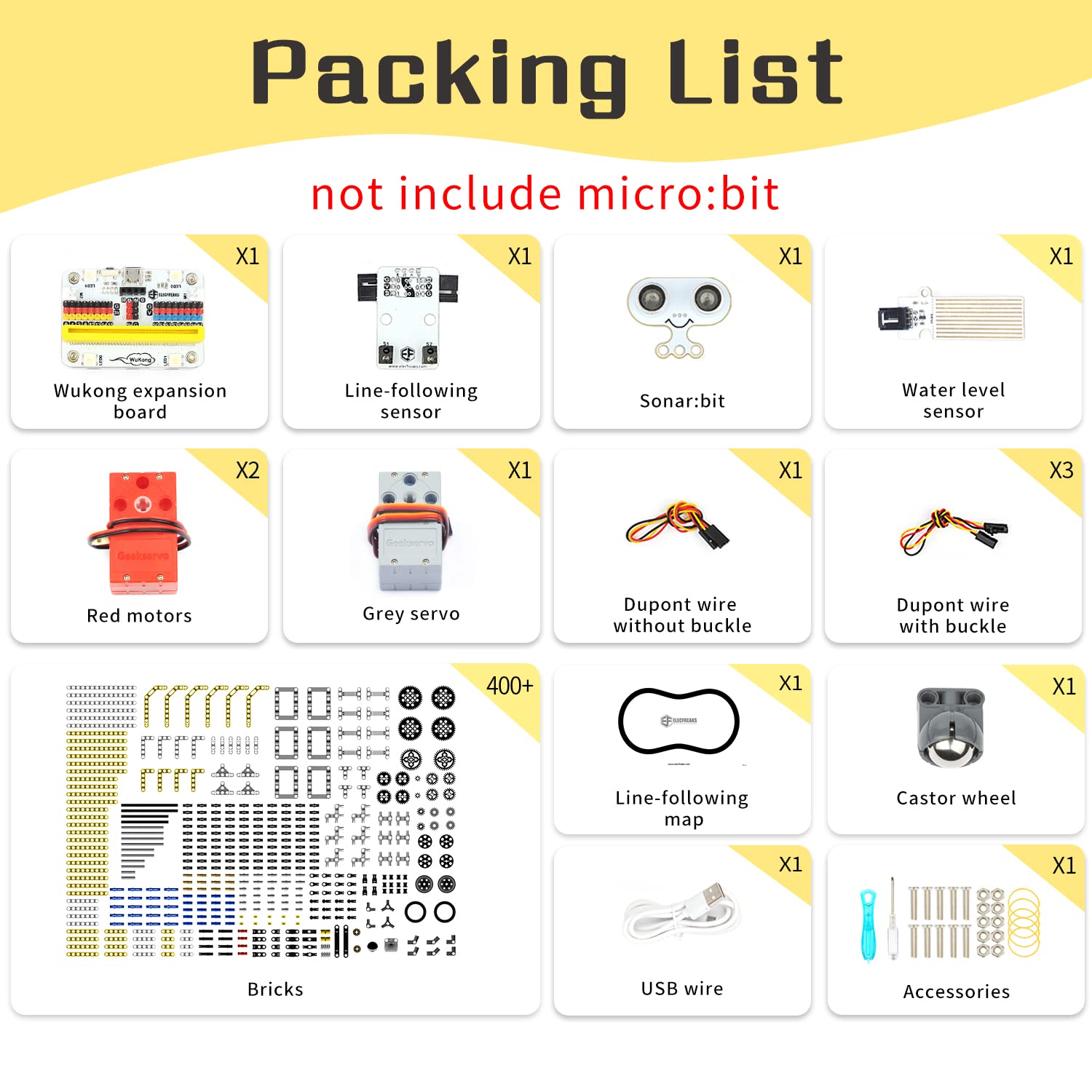 ELECFREAKS microbit 32 in 1 Wonder Sensor Kit, Makecode Programmable Learning Kit with Building Bricks/Sensors/Wukong Expansion Board(Without Micro:bit)