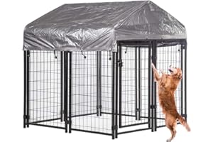 XXKSEH Outdoor Dog Kennels for Large Dogs 4 x 4 x 4.3FT Dog Crate with Roof, Big Dog House Dog Pens Wire Pet Puppy Playpen Dog Fence with Waterproof Cover for UV Protection