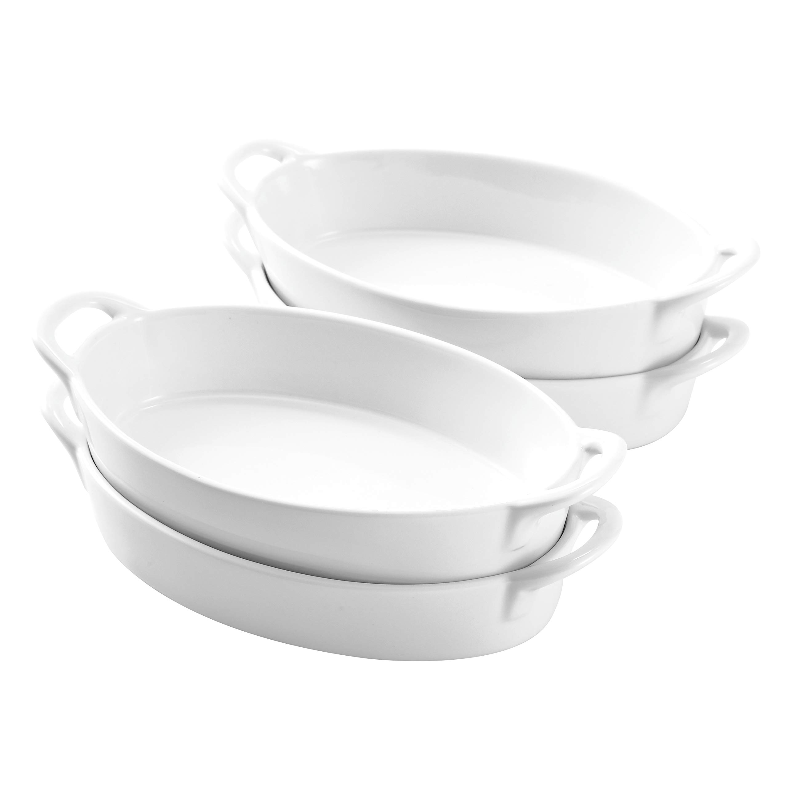 Bruntmor 8 x 5 inch Oval Porcelain Ceramic Deep Dish Au Gratin Pan Set of 4, Dual Handle Au Gratin Baking Dishes, Oven Safe Roasting Lasagna Pan For kitchen- White