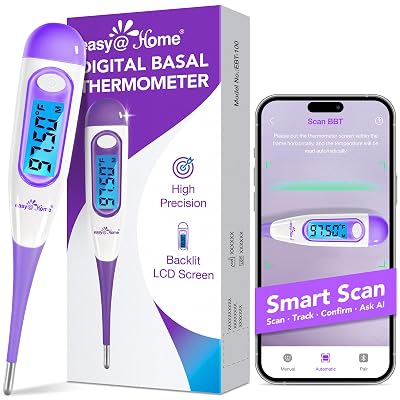 Easy@Home Digital Basal Thermometer with Large Backlight LCD Display, 1/100th Degree High Precision and Memory Recall, NOT Bluetooth Enabled,Upgraded EBT-100B-P (Purple)